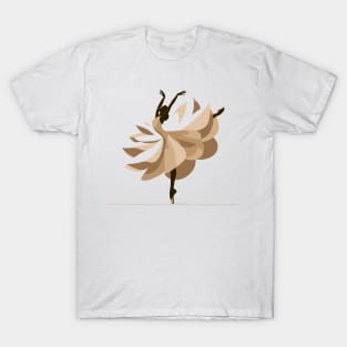 Ballerina in a golden tutu dancing in the wind. Vector illustration, tiptoe dancing, ballet dance pose T-Shirt